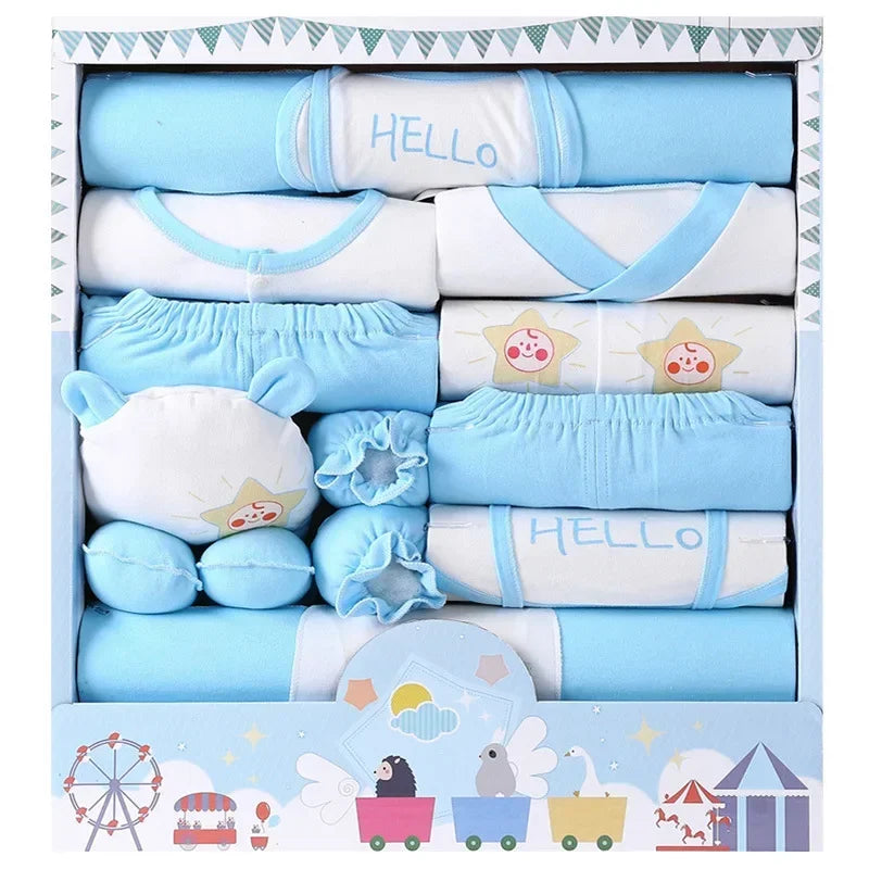 18-Piece Newborn Baby Clothes Set - 100% Cotton