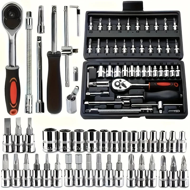 46PCS Car Repair Tool Kit Socket Set Motorcycle Car Repair Tool Ratchet Torque Wrench Combo Auto Repairing Set Mechanic Tool