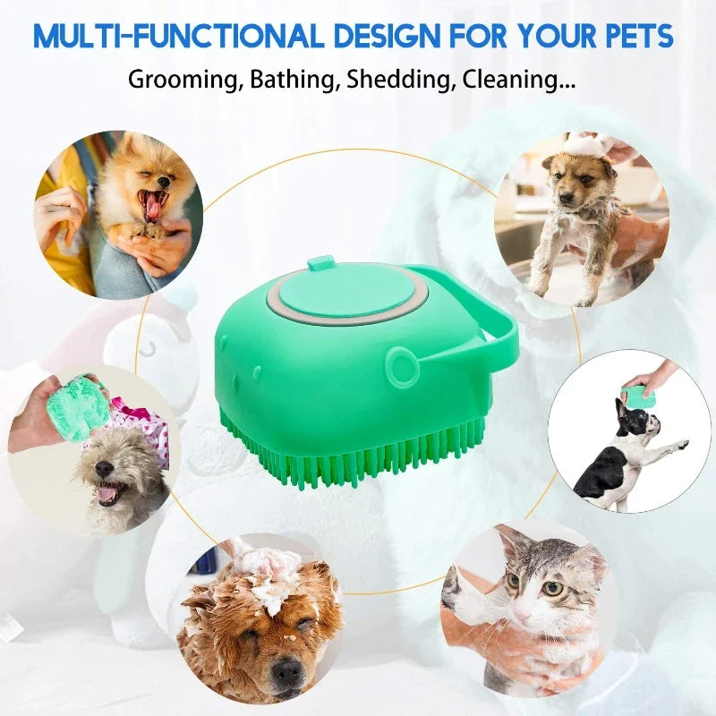 Pet Dog Shampoo Brush 2.7oz Silicone Rubber Grooming Scrubber for Bathing