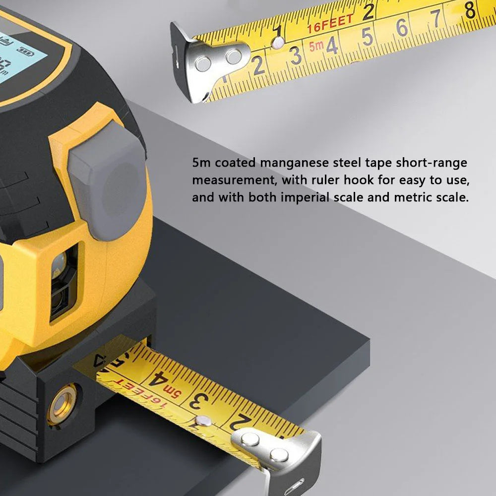 3 in 1 Laser Rangefinder 5M Tape Measure Ruler LCD Display with Backlight Distance Meter Building Measurement Device