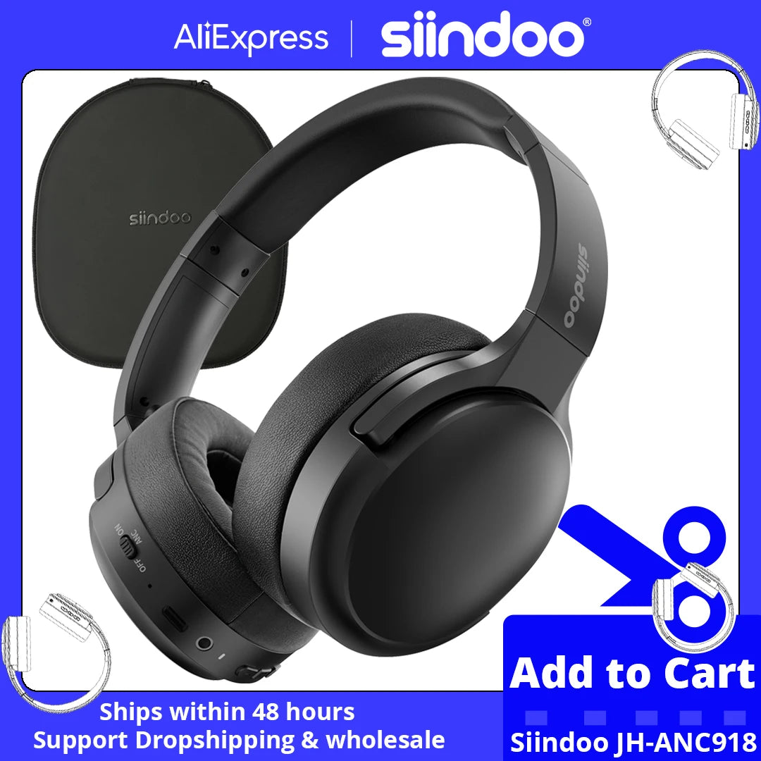 Siindoo JH-ANC918B Active Noise Cancelling Wireless Headphones with Mic