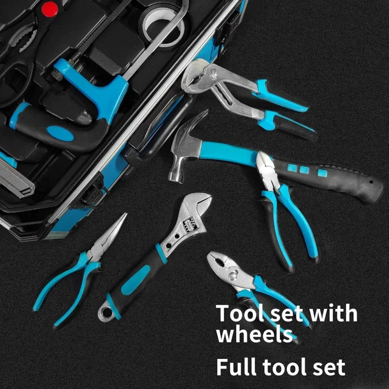 799PCs aluminum trolley case tool set silver, house repair kit set, household hand tool set, with tool belt, gift